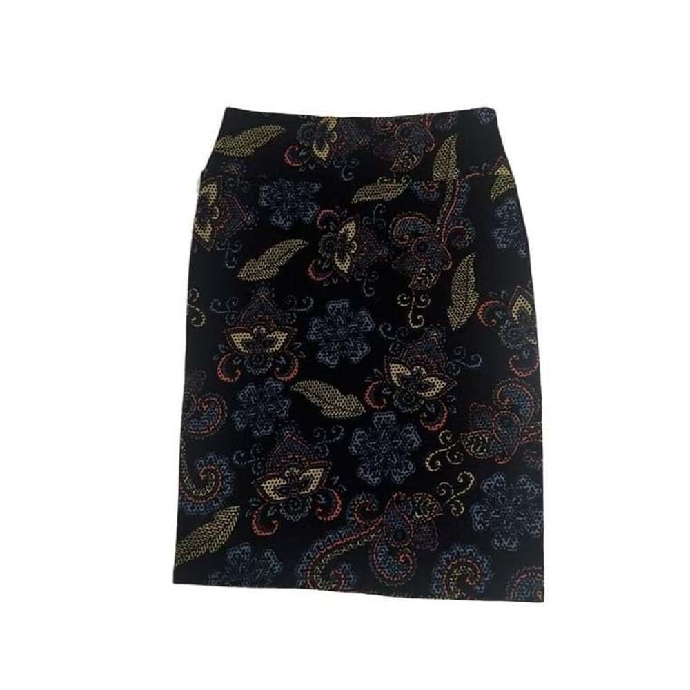 LuLaRoe Cassie Pencil Skirt Floral Paisley Black Multicolor Stretch NWT
